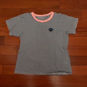J. Crew Navy & White Striped Short Sleeve Tee with Pink Neckline